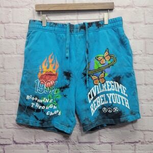 Civil Regime Rebel Youth Fleece Sweat Short Mens L Y2k Tie Dye Grunge Streetwear
